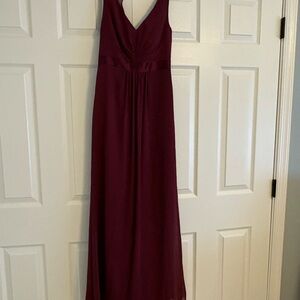 David's Bridal Red Ruched Maxi Gown V-neck Sleeveless